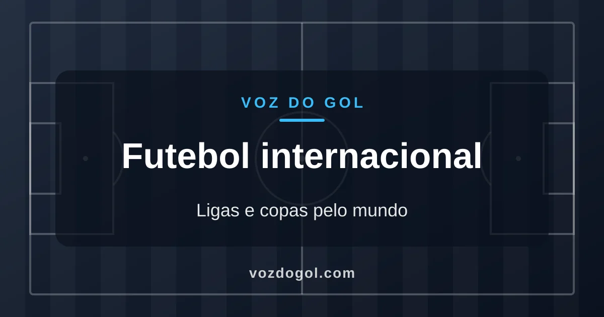 Arte do Voz do Gol para a editoria Futebol internacional: campo de futebol desenhado em linhas e o nome da editoria